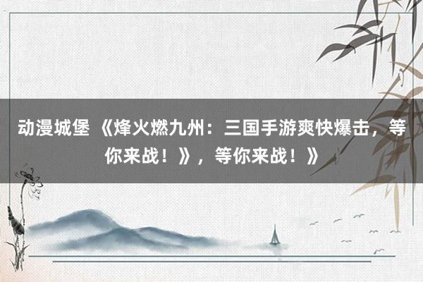 动漫城堡 《烽火燃九州：三国手游爽快爆击，等你来战！》，等你来战！》