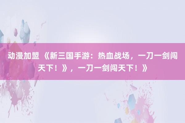 动漫加盟 《新三国手游：热血战场，一刀一剑闯天下！》，一刀一剑闯天下！》