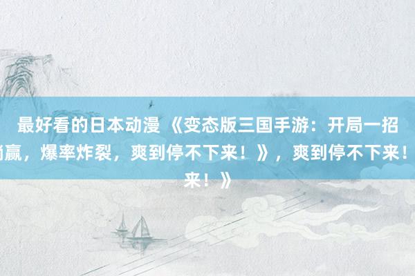 最好看的日本动漫 《变态版三国手游：开局一招躺赢，爆率炸裂，爽到停不下来！》，爽到停不下来！》