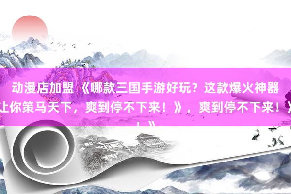 动漫店加盟 《哪款三国手游好玩？这款爆火神器让你策马天下，爽到停不下来！》，爽到停不下来！》